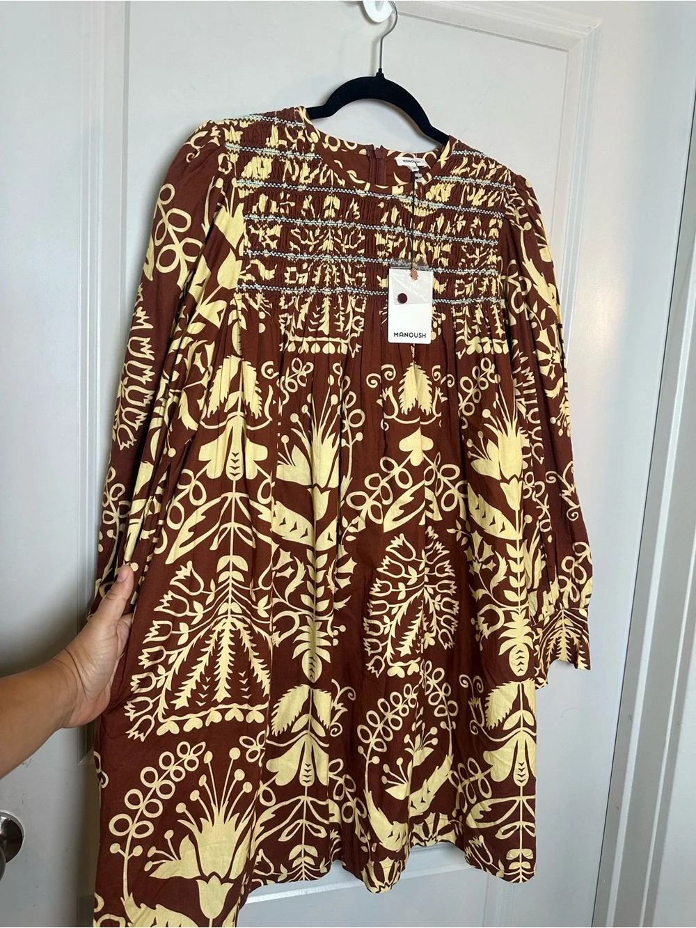 NEW MANOUSH Indian Block Print Cotton Baby Doll Luxury Dress, Size 34/4